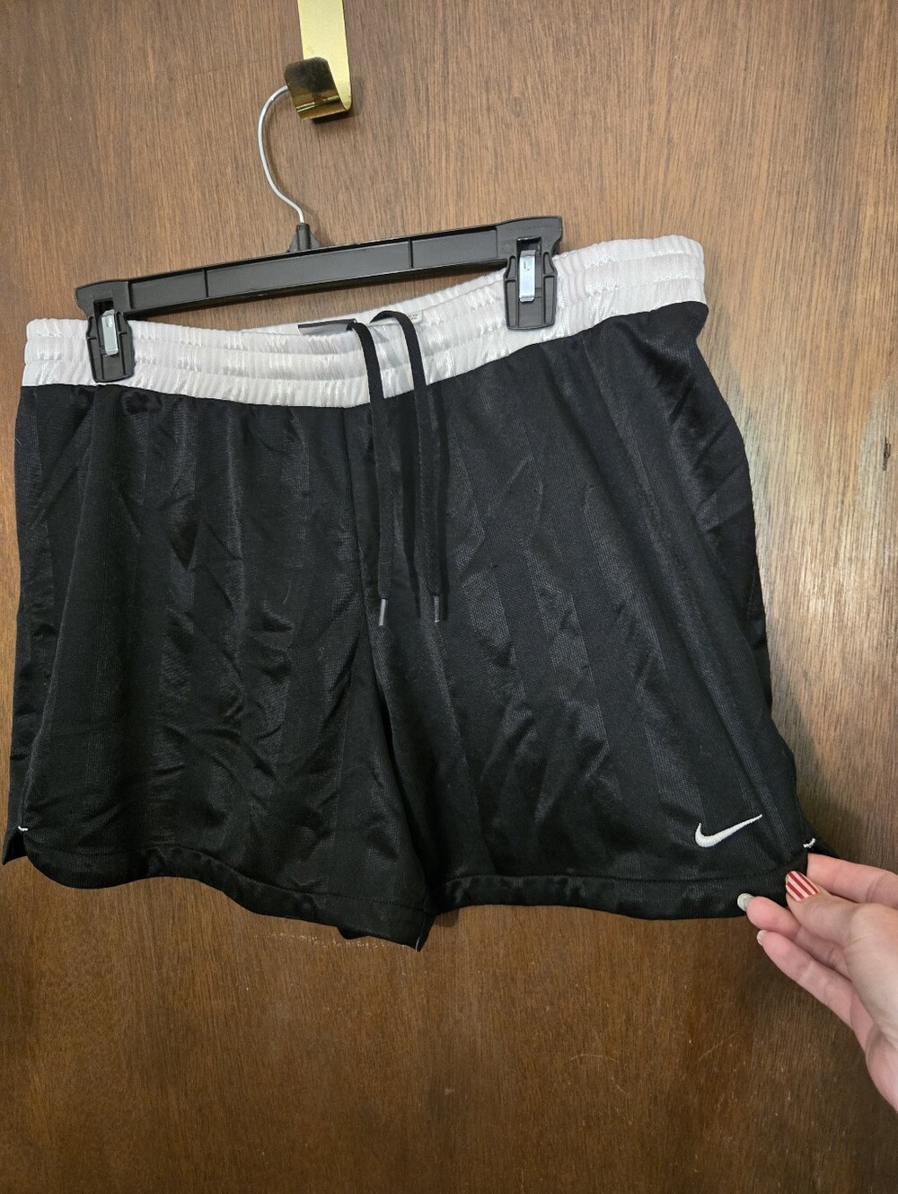 Nike Women's Black Shorts with White Elastic Waistband Large